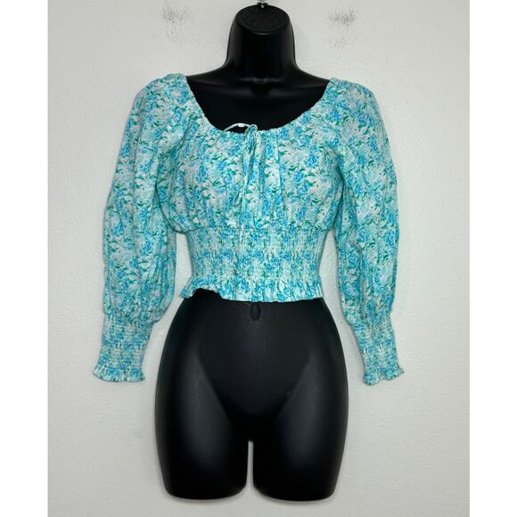 RIXO London Helena Top Blouse Smocked Puff Sleeve Coquette Cottage, XS - Picture 3 of 10